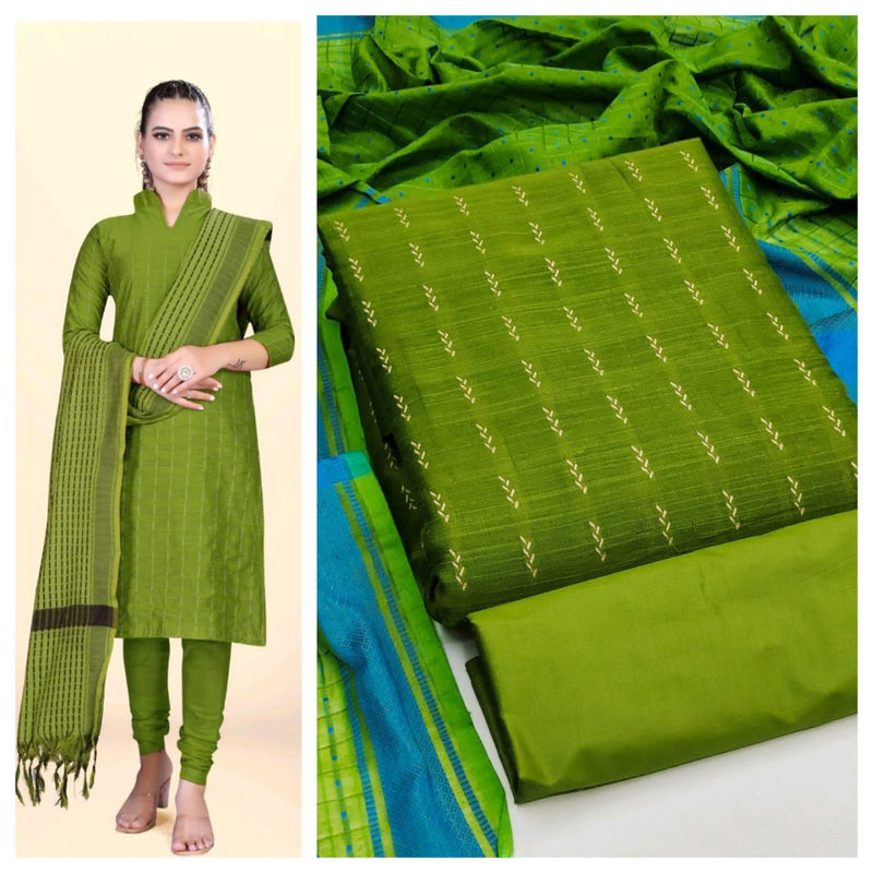 Gorgeous Green Cotton Jacquard Straight Cut Chudidhar