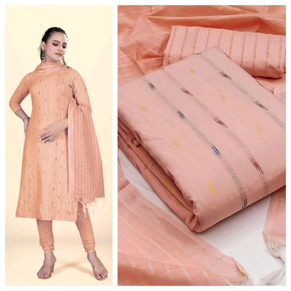 Desirable Peach Cotton Jacquard Work Straight Cut Chudidhar