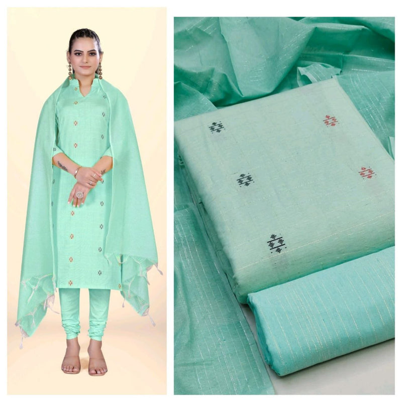 Charming Green Cotton Jacquard Butti Work Straight Cut Chudidhar