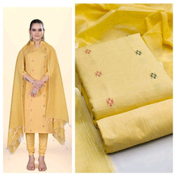 Classy Yellow Cotton Jacquard Butti Work Straight Cut Chudidhar