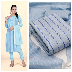 Trendy Blue Cotton Jacquard Straight Cut Chudidhar