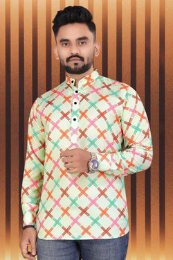 Pongal Special Trending Cotton Short Kurta With Full Sleeve