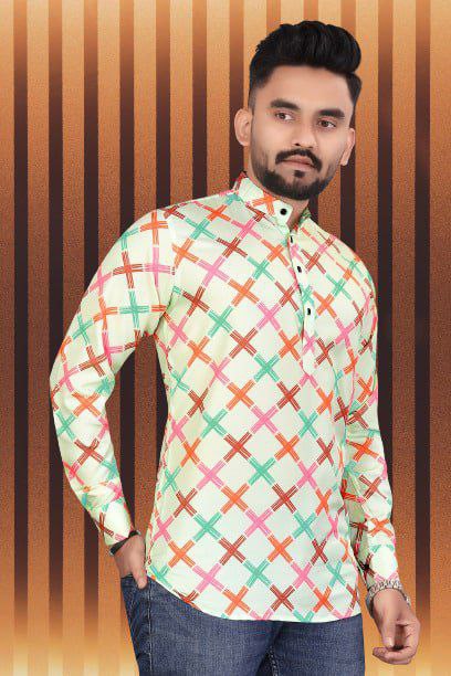 Pongal Special Trending Cotton Short Kurta With Full Sleeve