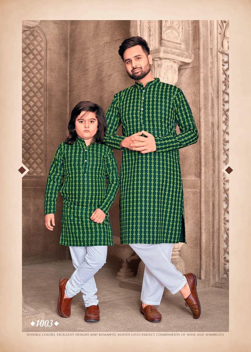 Present Father Son combo of Cotton Kurta with Foil Print with Payjama.