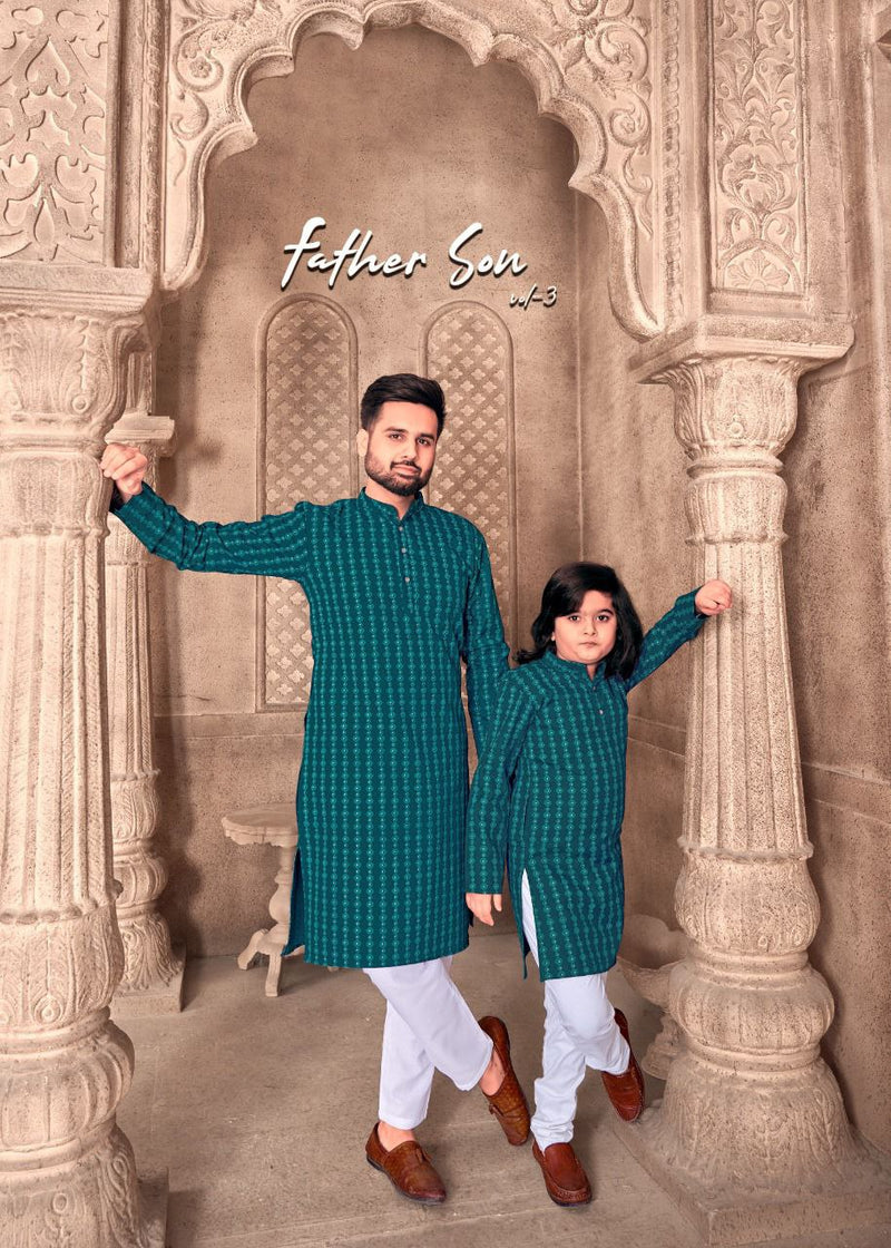 Present Father Son combo of Cotton Kurta with Foil Print with Payjama.