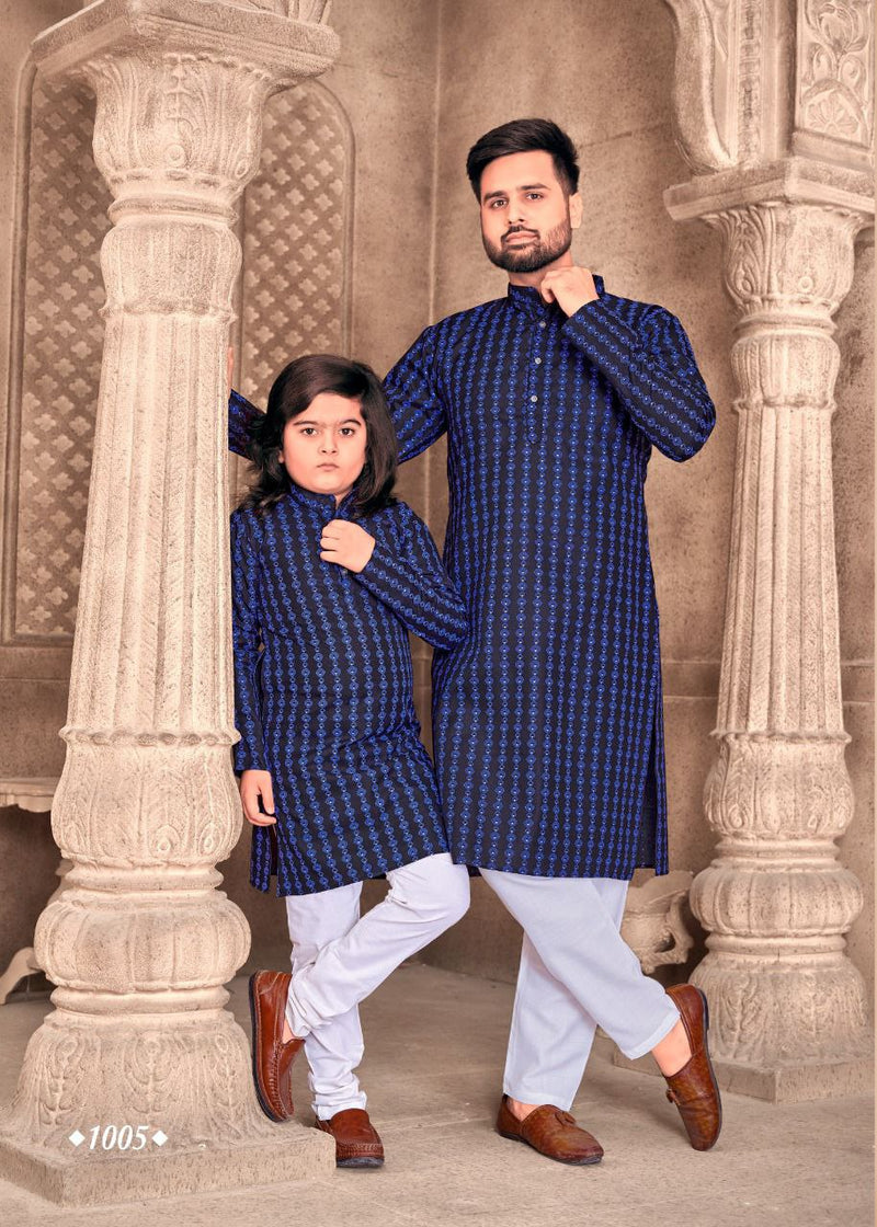 Present Father Son combo of Cotton Kurta with Foil Print with Payjama.