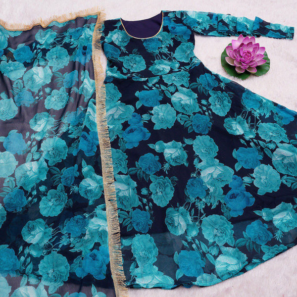 Heavy Georgette Flower Print Kids Anarkali Gown With Duppata Collection