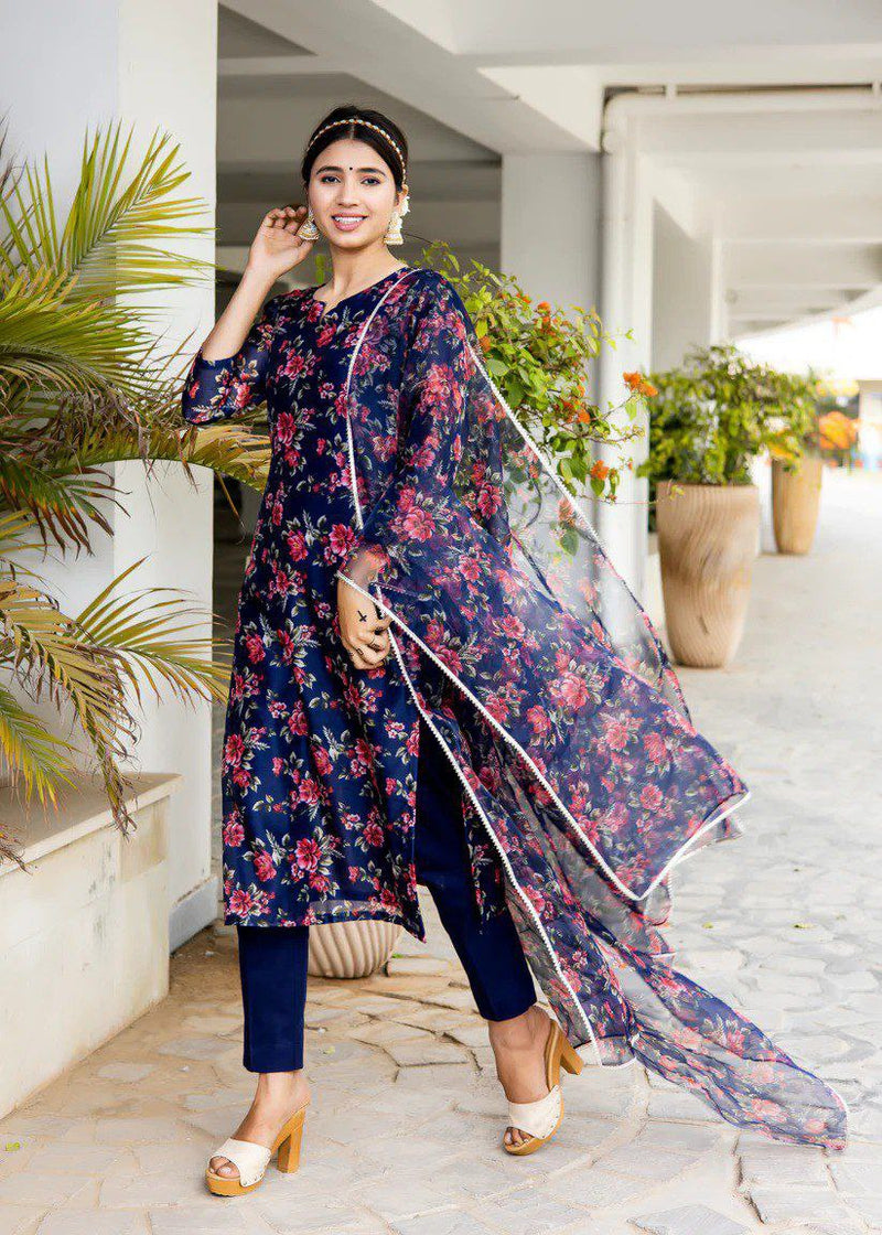 Georgette printed kurta with Dupatta  lace