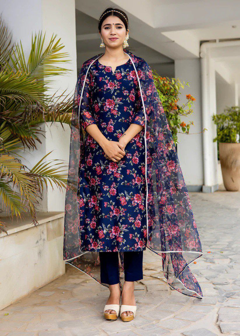 Georgette printed kurta with Dupatta  lace