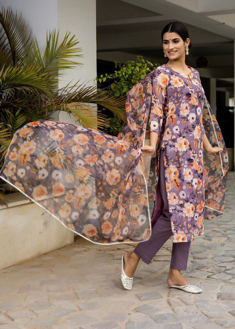 Georgette printed kurta with Dupatta  lace