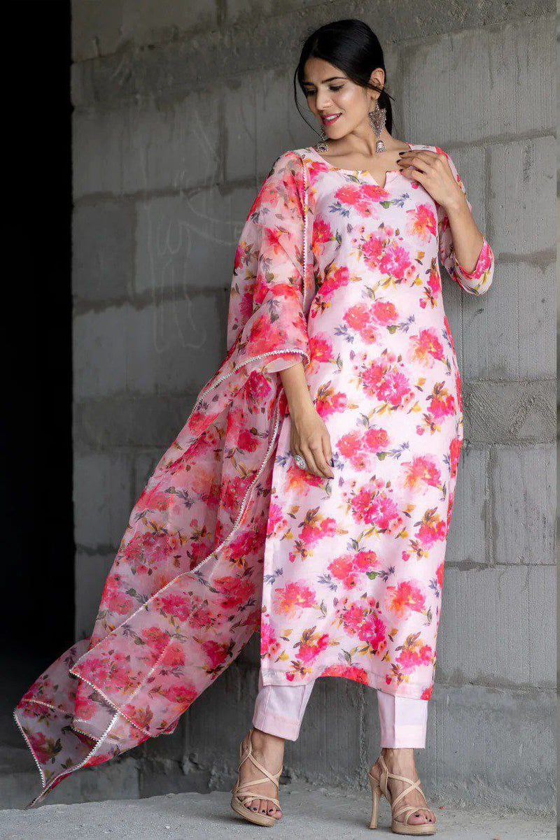 Georgette printed kurta with Dupatta  lace