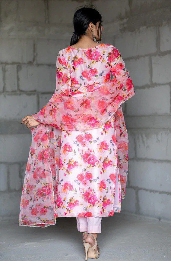 Georgette printed kurta with Dupatta  lace