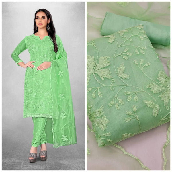 WONDERFUL ORGANZA SILK WITH EMBROIDERED FULLY STITCHED CHUDIDAR DRESS WITH ORGANZA SILK DUPATTA