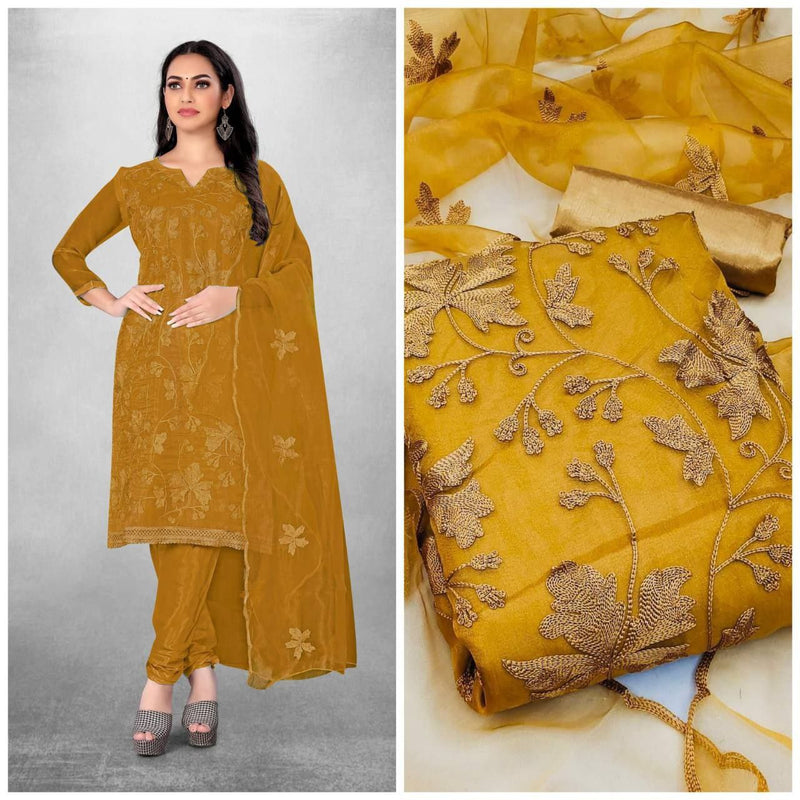 WONDERFUL ORGANZA SILK WITH EMBROIDERED FULLY STITCHED CHUDIDAR DRESS WITH ORGANZA SILK DUPATTA